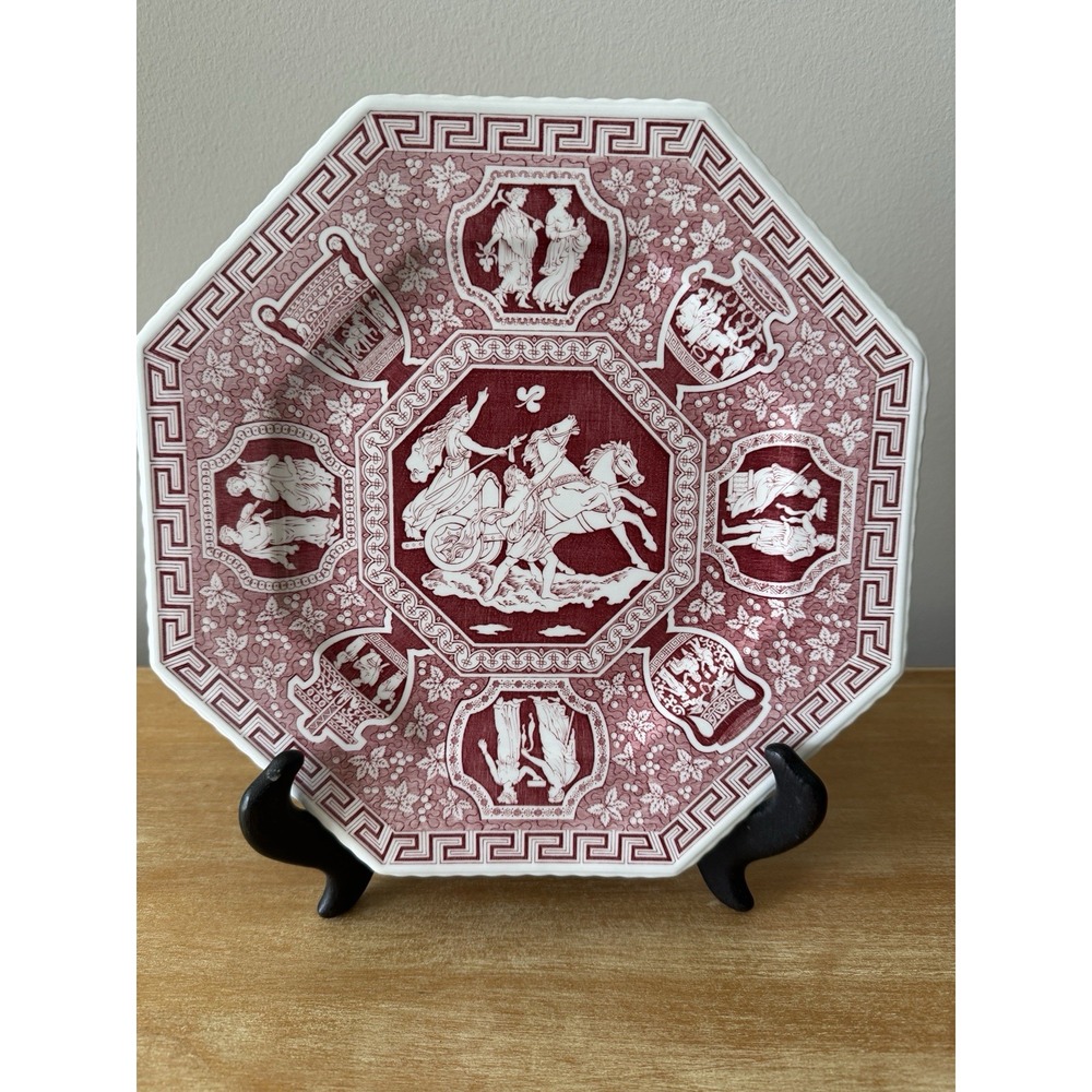 Spode Archive Sutherland Greek Red Octagonal Transferware Plate 9.25 "